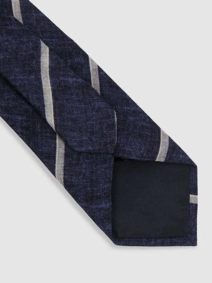 REISS Ties and Pocket Squares Men Striped Wool Melange Tie Navy