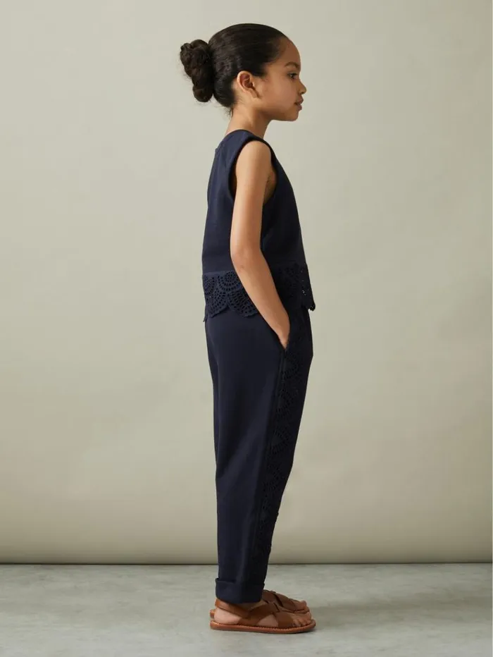 REISS Tops and TShirts Children Cotton Broderie Top CoOrd Navy