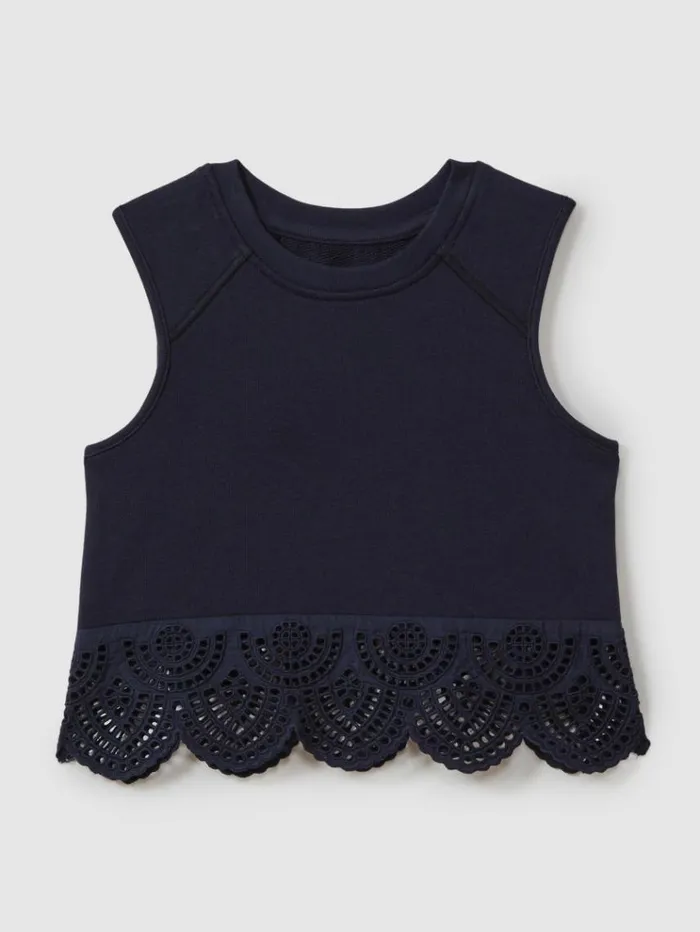 REISS Tops and TShirts Children Cotton Broderie Top CoOrd Navy REISS Tops and TShirts Children Cotton Broderie Top CoOrd Navy