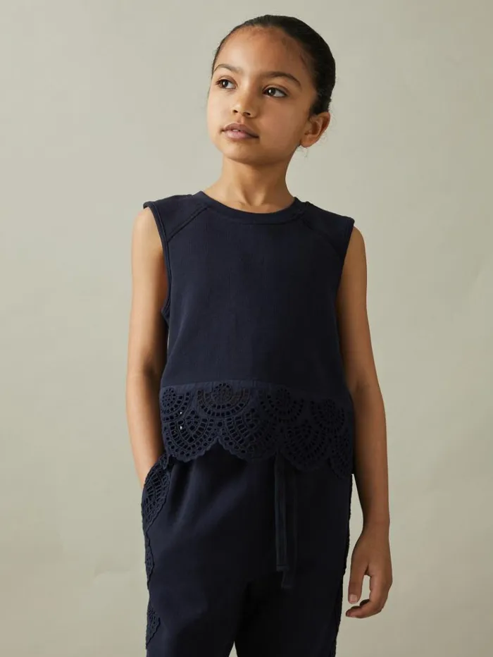 REISS Tops and TShirts Children Cotton Broderie Top CoOrd Navy REISS Tops and TShirts Children Cotton Broderie Top CoOrd Navy