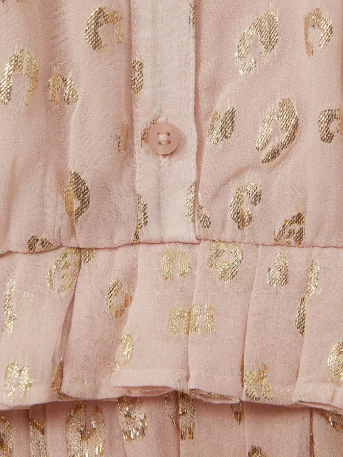 REISS Tops and TShirts Children Metallic Print Puff Sleeve Ruffle Top Pink