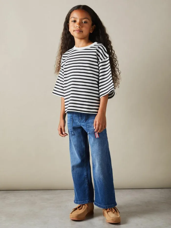 REISS Tops and TShirts Children Oversized Striped Cotton TShirt Navy