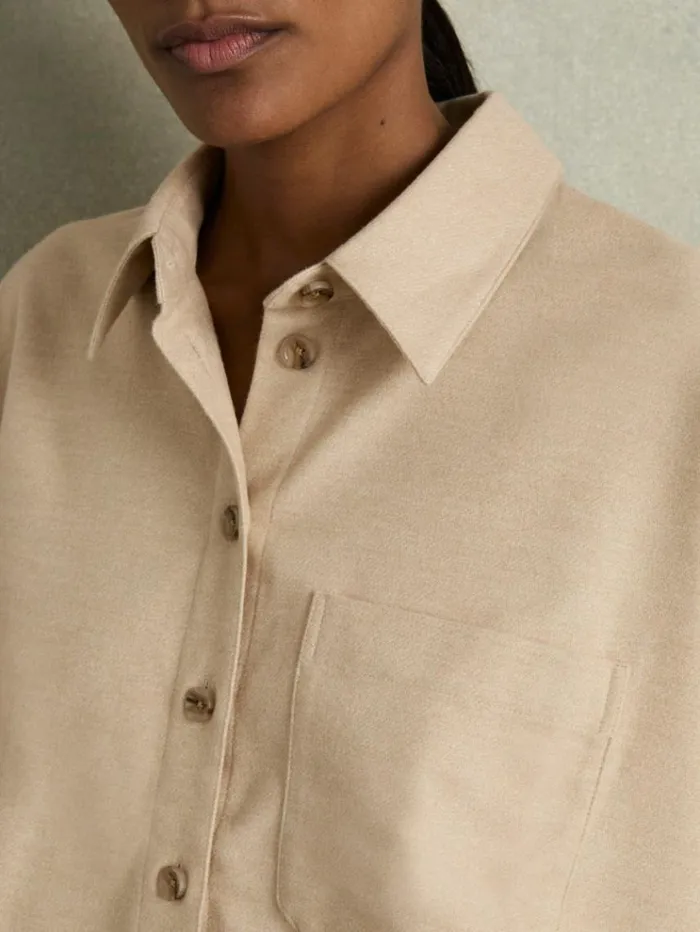 REISS Tops Women Cropped Flannel Shirt Stone