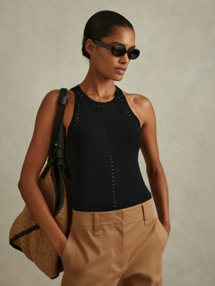 REISS Tops Women Fitted CutOut Detail Vest Black