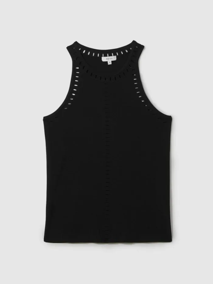 REISS Tops Women Fitted CutOut Detail Vest Black