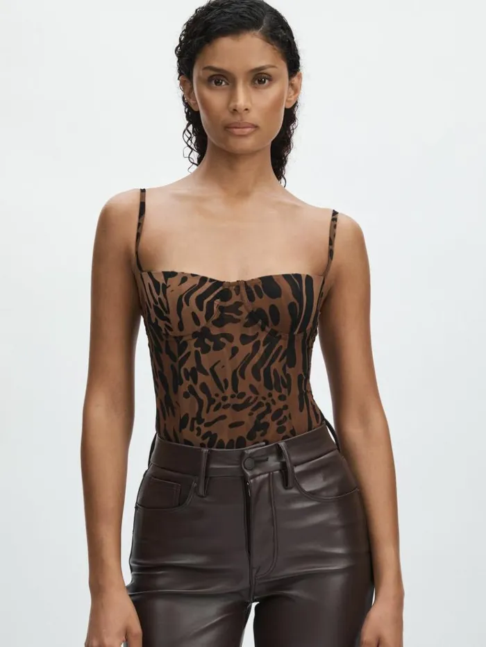 REISS Tops Women Good American Mesh Bustier Bodysuit Multi