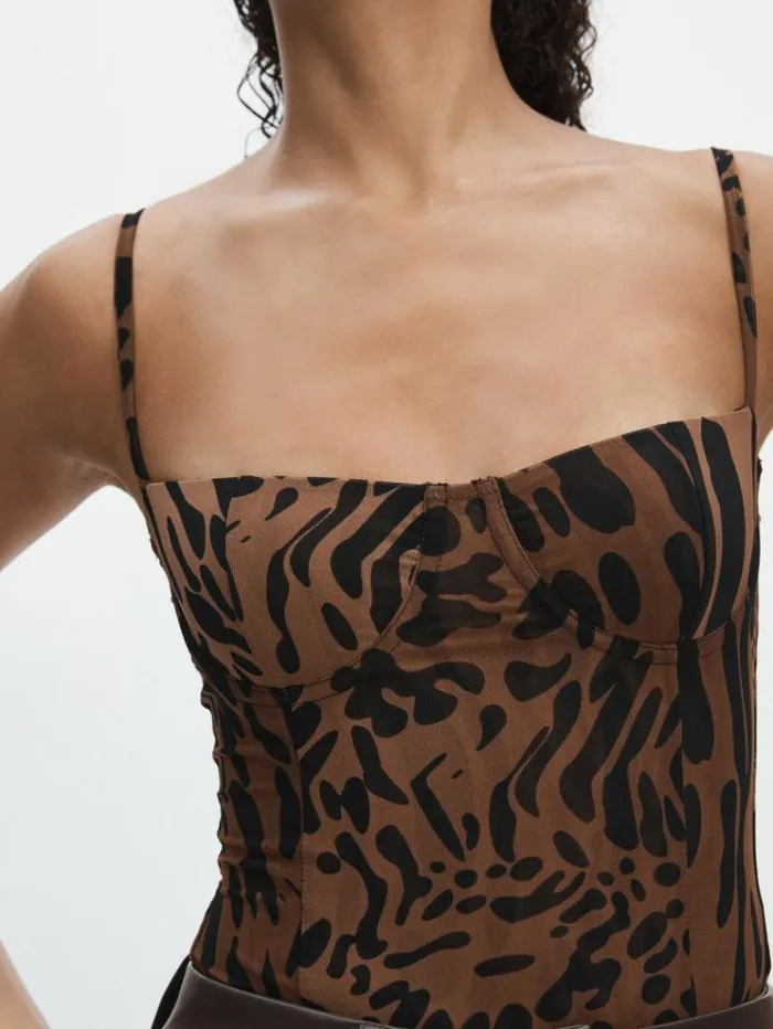 REISS Tops Women Good American Mesh Bustier Bodysuit Multi