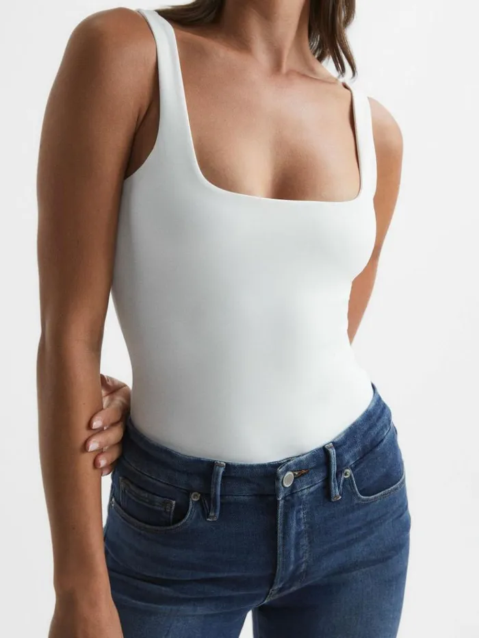 REISS Tops Women Good American Square Neck Bodies White