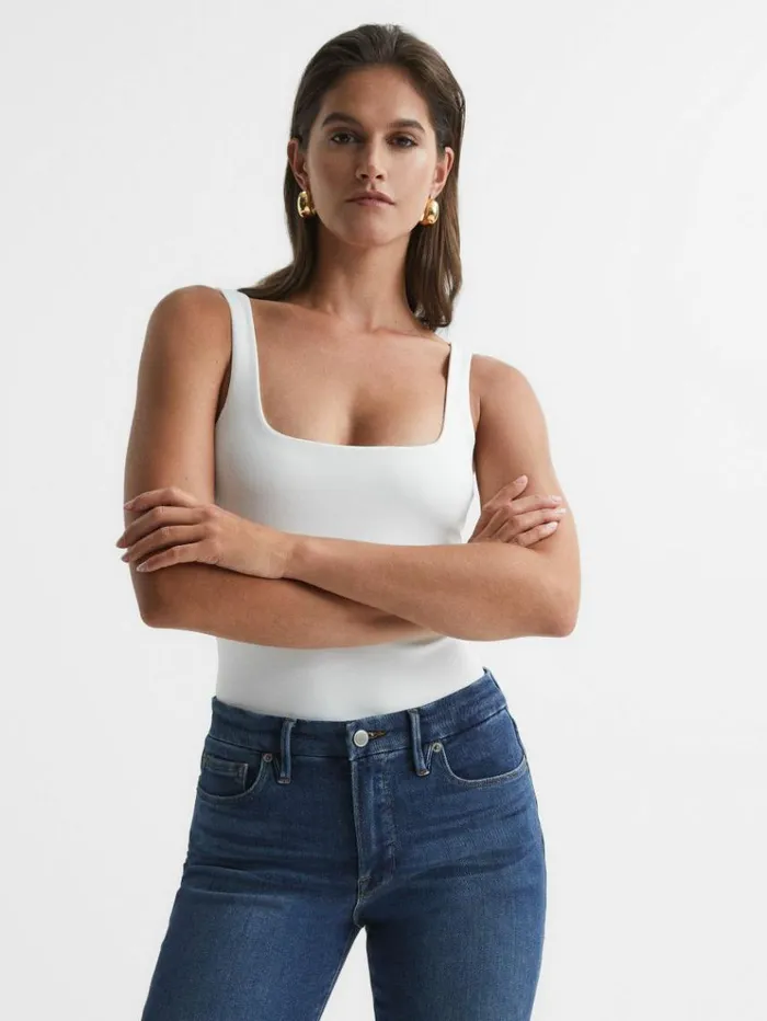 REISS Tops Women Good American Square Neck Bodies White