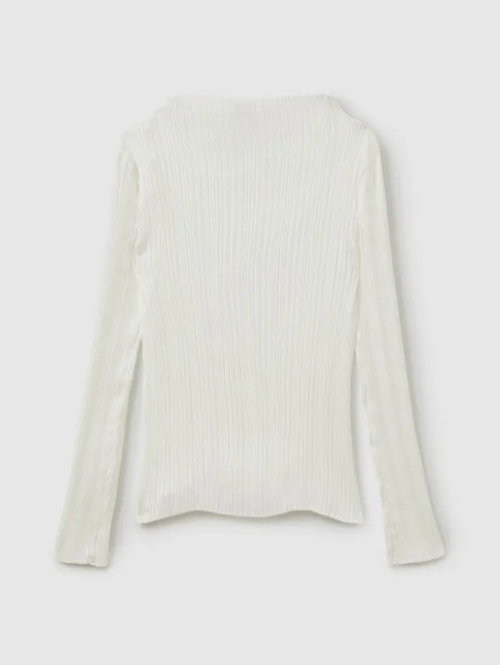 REISS Tops Women High Neck Plisse Top Ivory