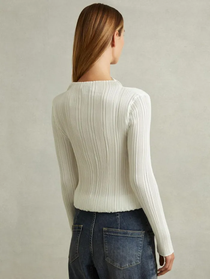 REISS Tops Women High Neck Plisse Top Ivory