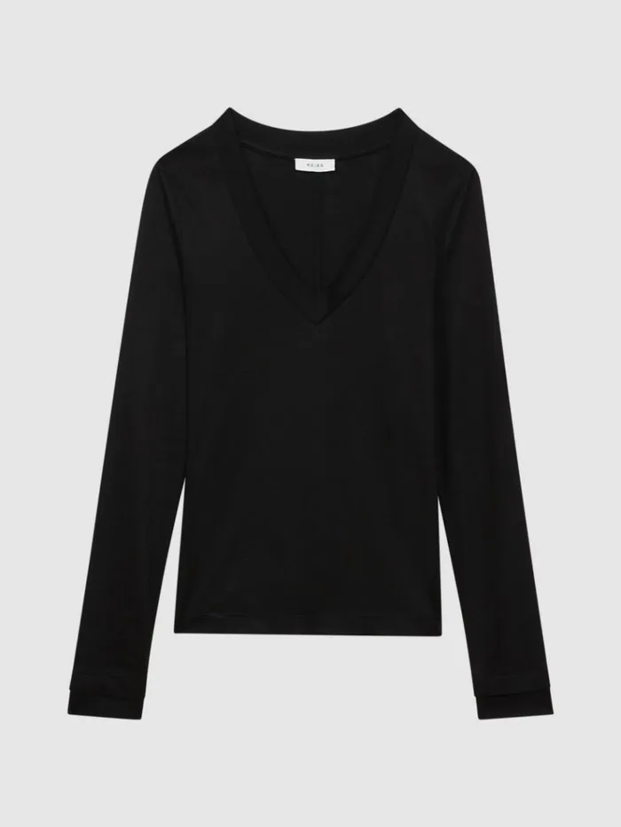 REISS Tops Women Jersey VNeck Top Black