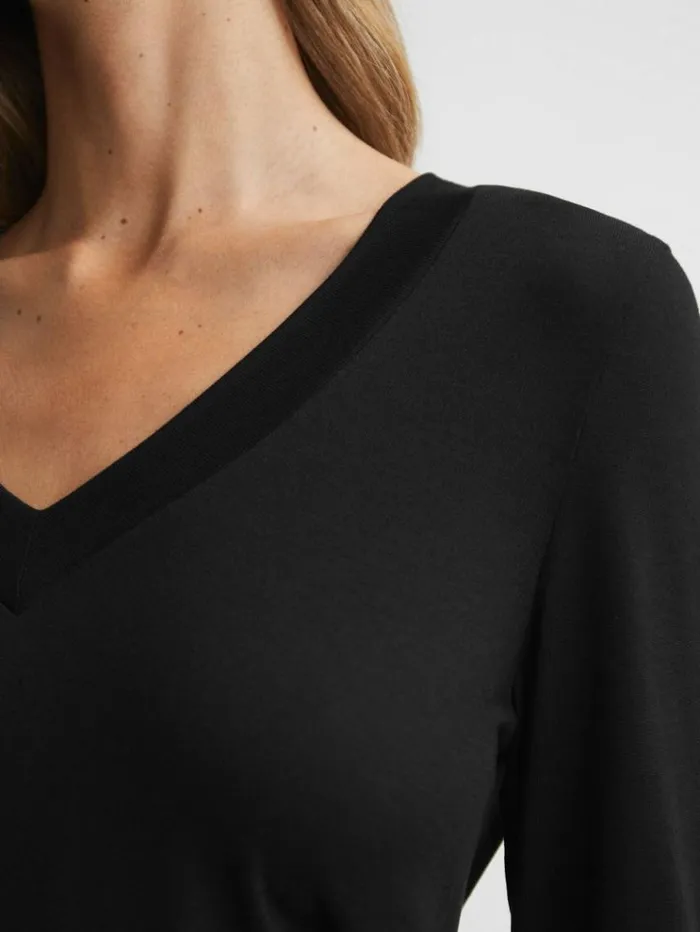 REISS Tops Women Jersey VNeck Top Black