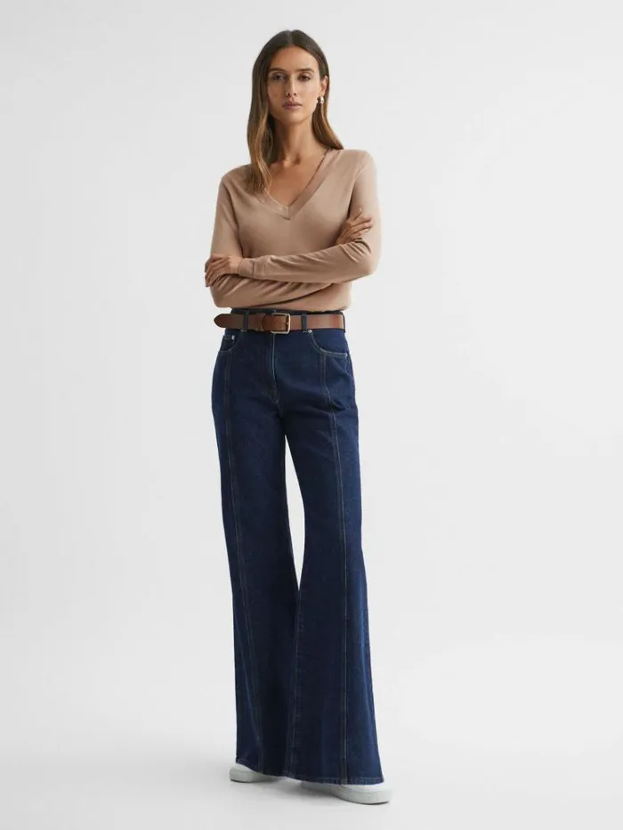 REISS Tops Women Jersey VNeck Top Camel