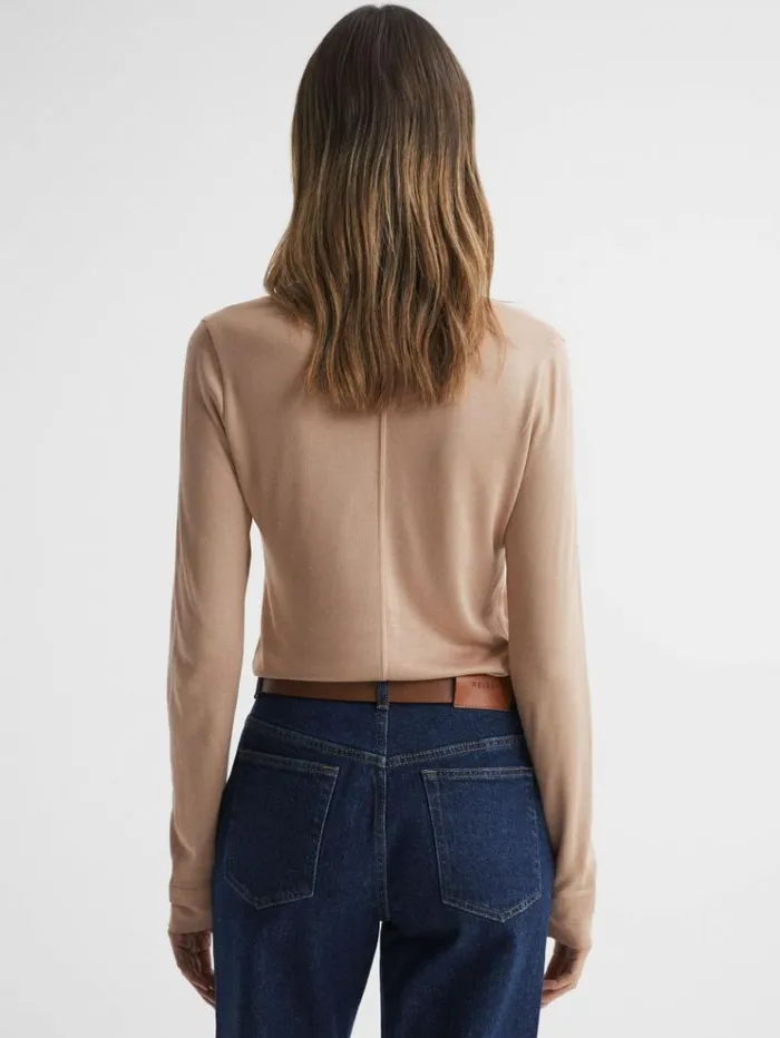 REISS Tops Women Jersey VNeck Top Camel