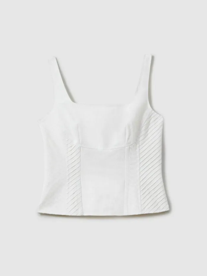 REISS Tops Women Linen Corset Vest Cream