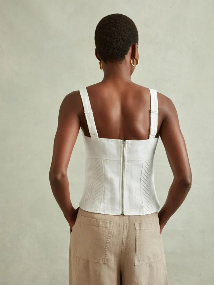 REISS Tops Women Linen Corset Vest Cream