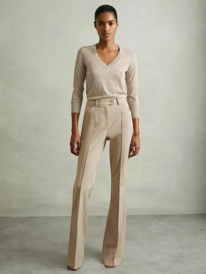 REISS Tops Women Lyocell Wool Marled VNeck Top Stone