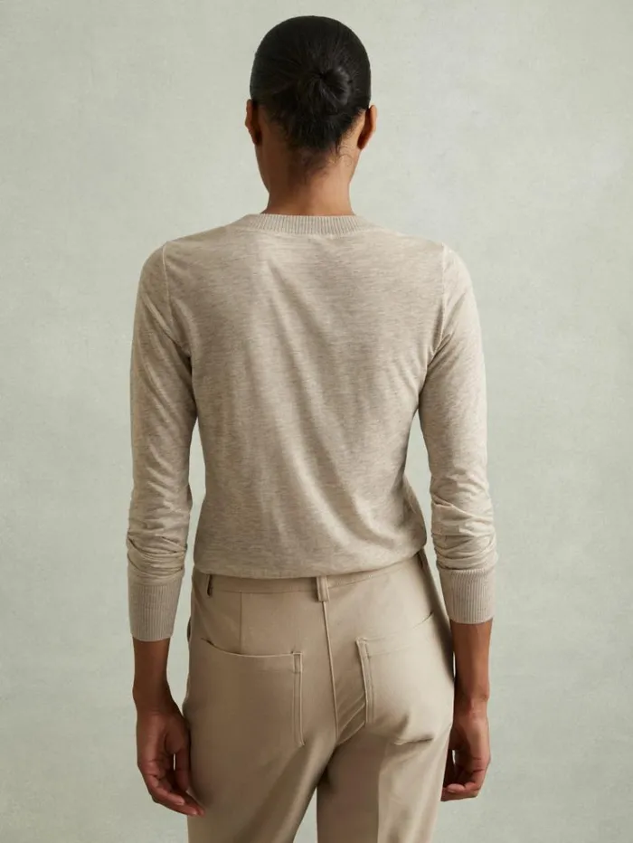REISS Tops Women Lyocell Wool Marled VNeck Top Stone