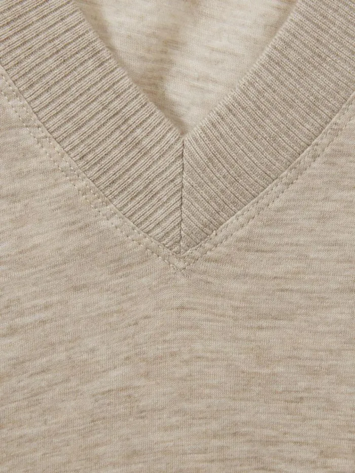 REISS Tops Women Lyocell Wool Marled VNeck Top Stone