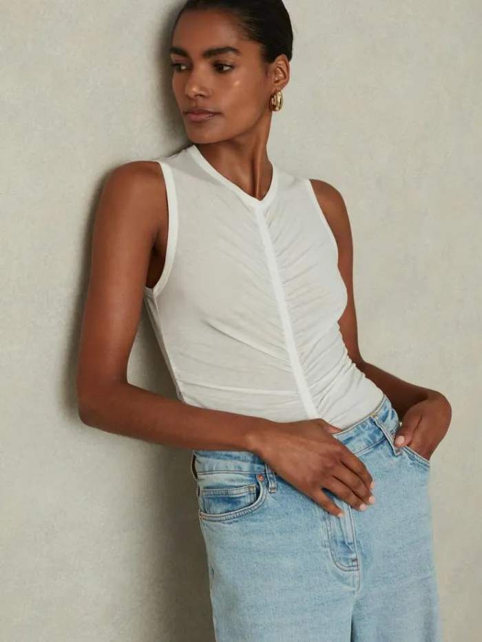 REISS Tops Women LyocellWool Ruched Vest Cream
