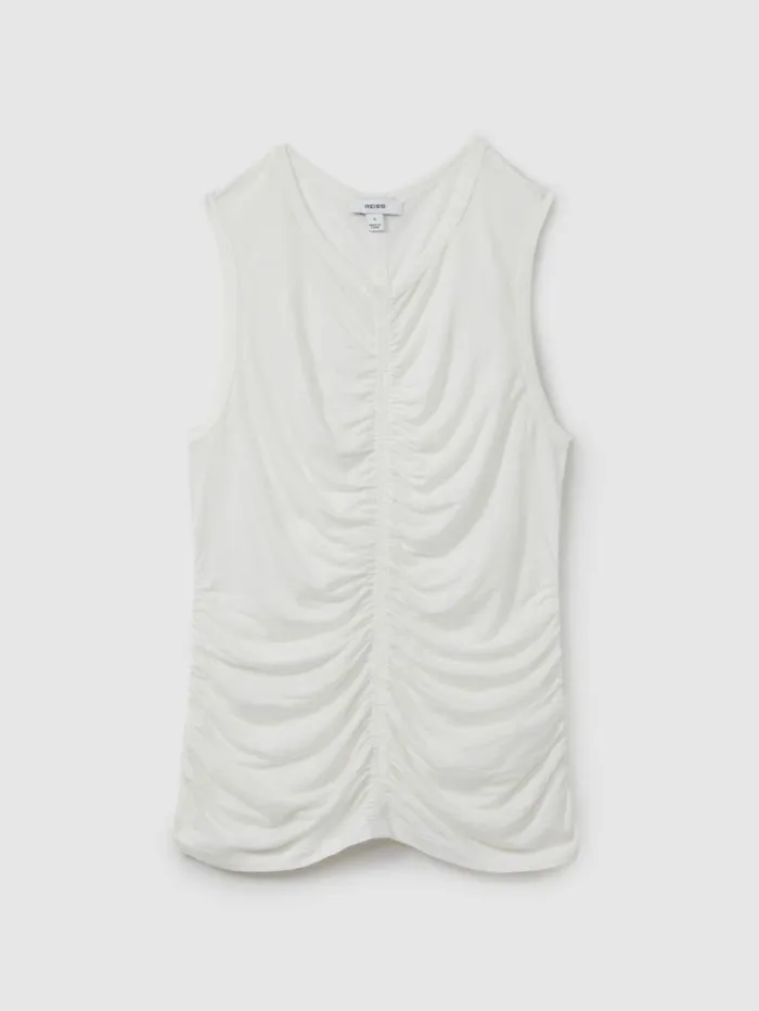 REISS Tops Women LyocellWool Ruched Vest Cream