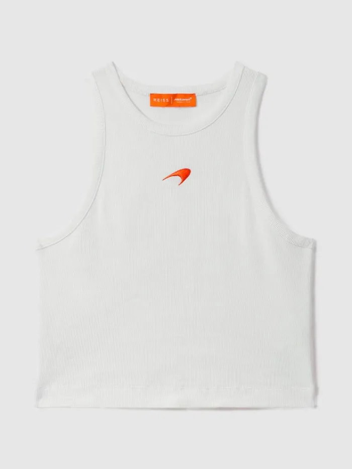 REISS Tops Women McLaren F1 Ribbed Cotton Embroidered Vest White