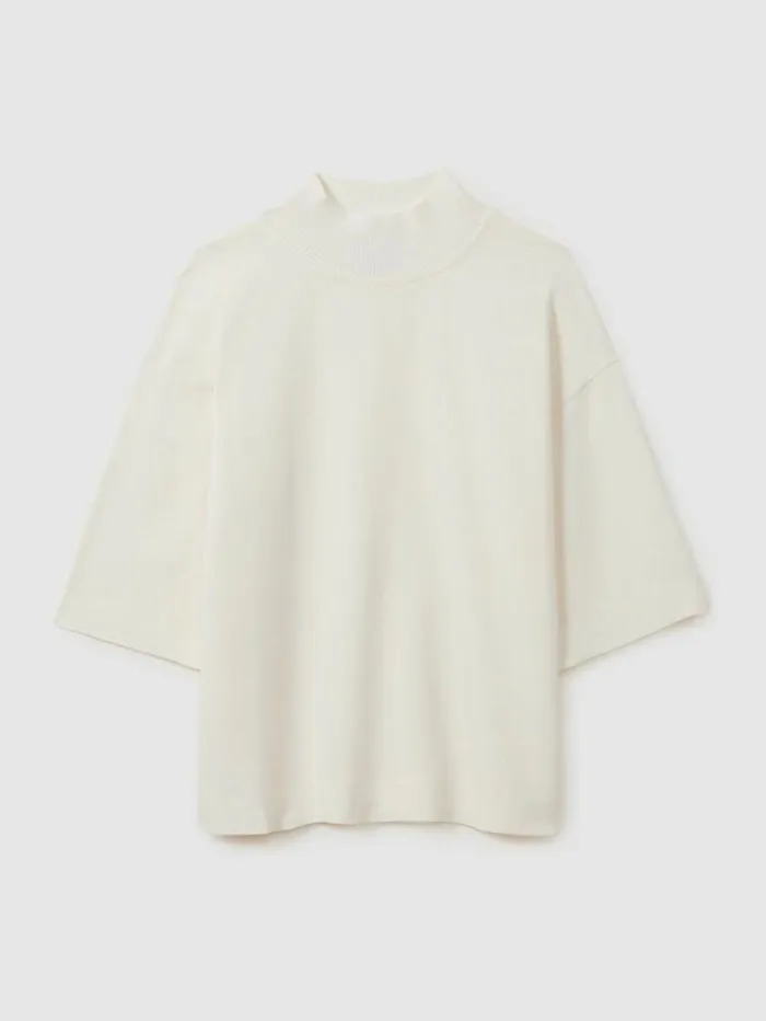 REISS Tops Women Oversized Rib Neck TShirt Ivory