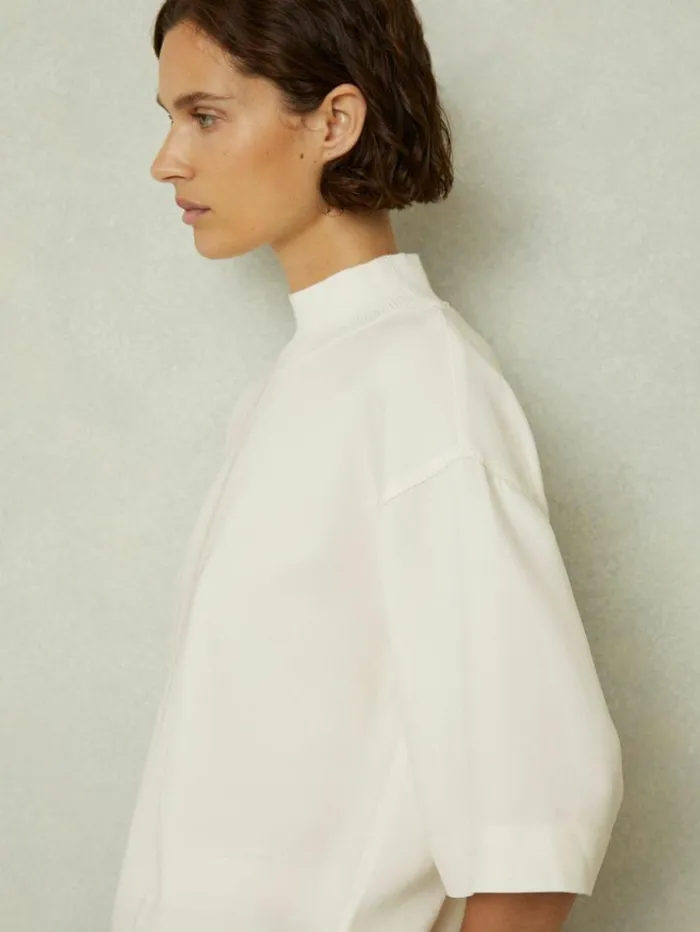 REISS Tops Women Oversized Rib Neck TShirt Ivory