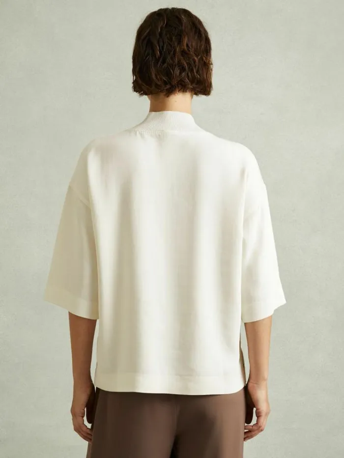 REISS Tops Women Oversized Rib Neck TShirt Ivory