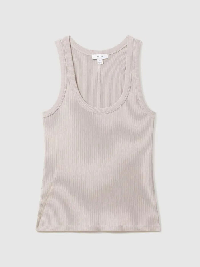 REISS Tops Women Ribbed Cotton Blend Vest Mink