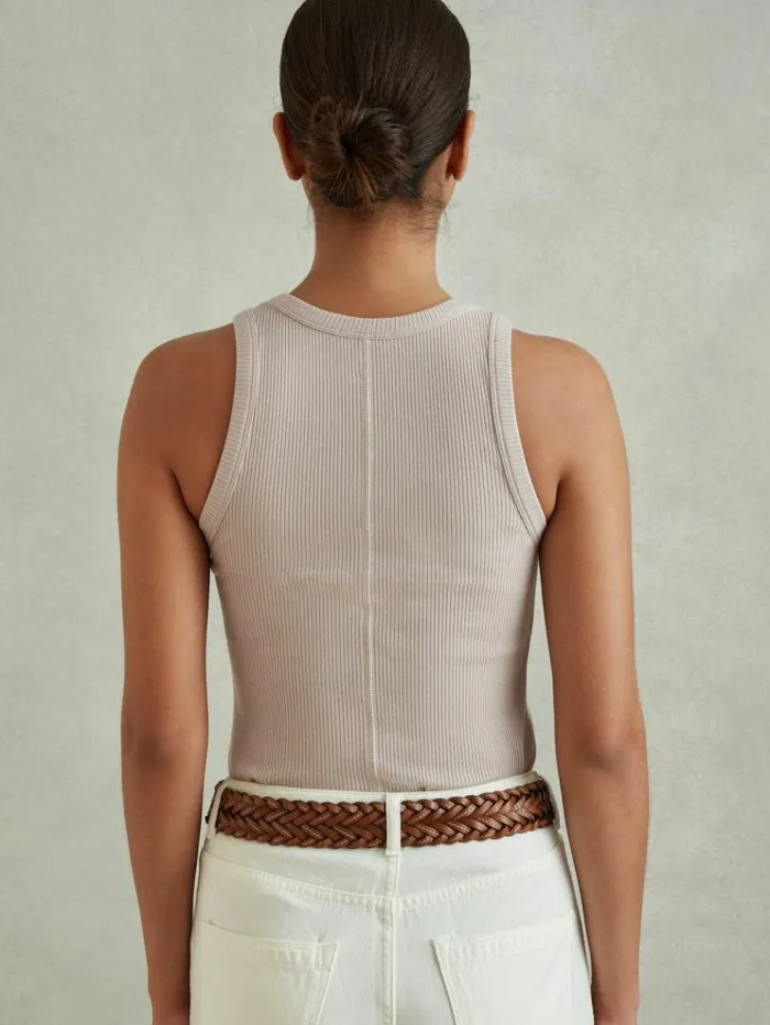 REISS Tops Women Ribbed Cotton Blend Vest Mink