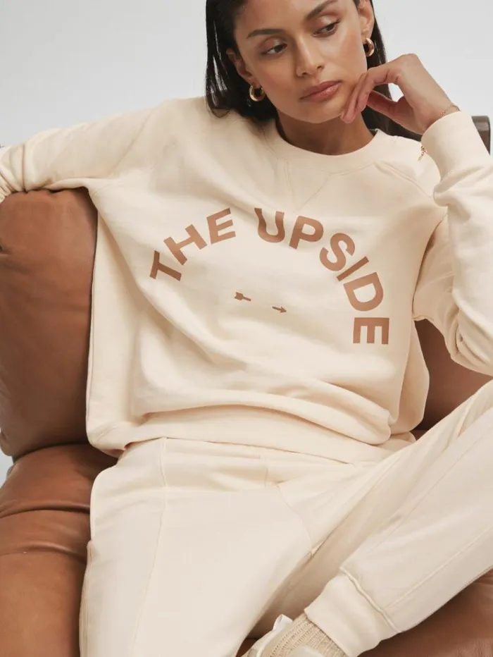 REISS Tops Women The Upside Relaxed Cotton Crew Neck Sweatshirt Cream