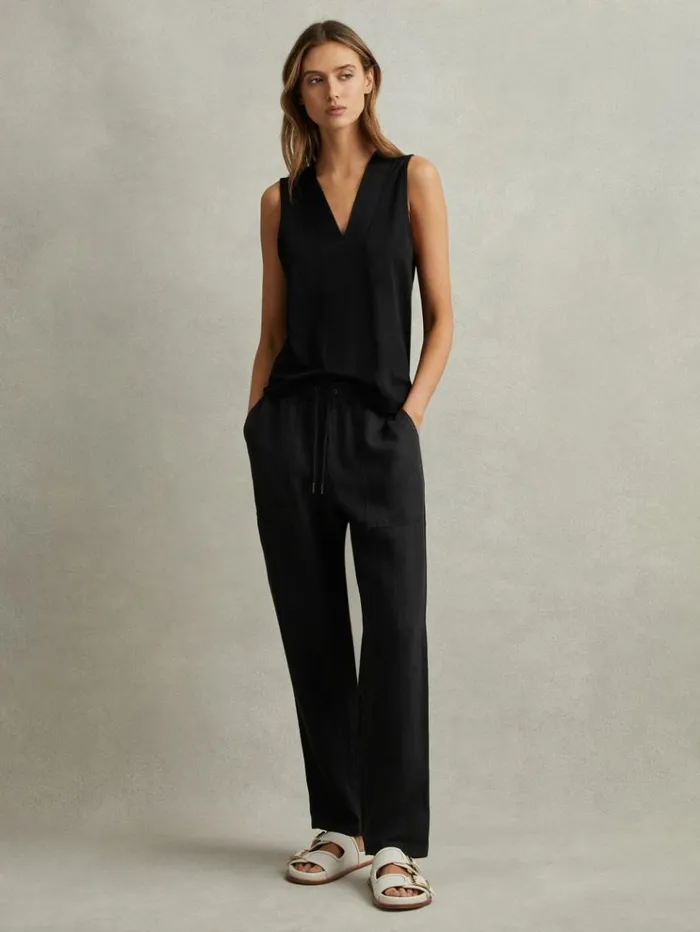 REISS Tops Women VNeck Shell Top Black