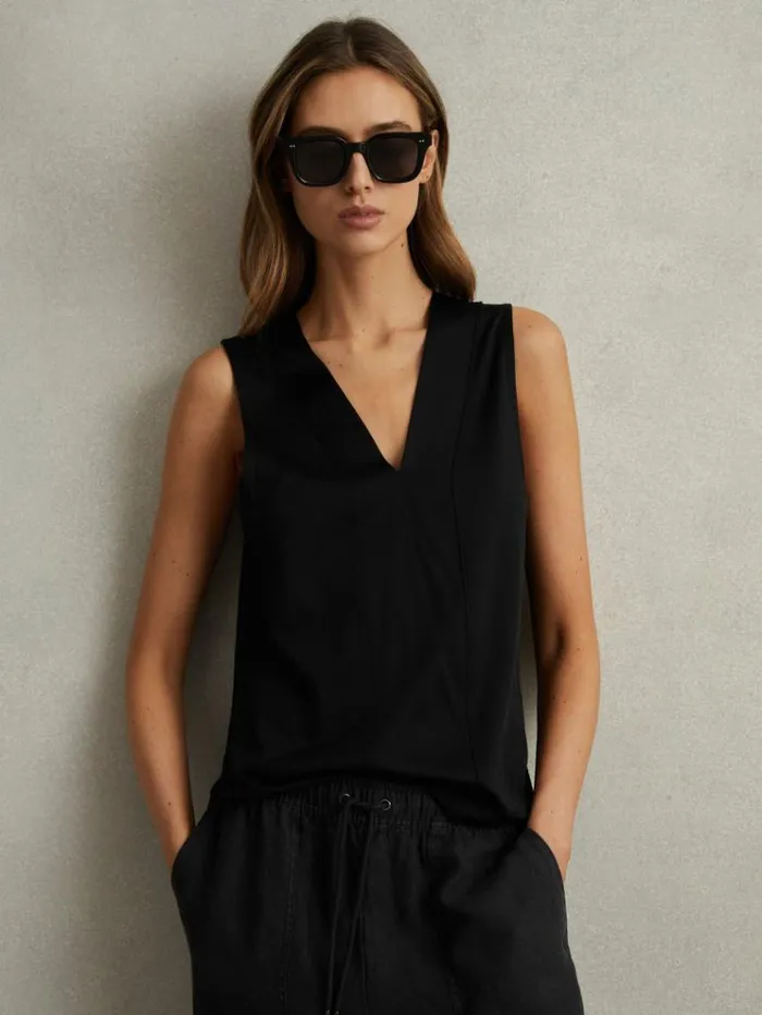 REISS Tops Women VNeck Shell Top Black