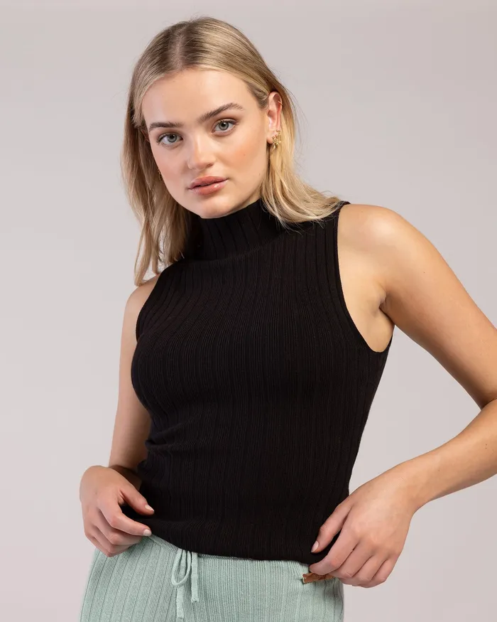 Rib Lounge Funnel Neck Black Rib Tops Bloch Adult