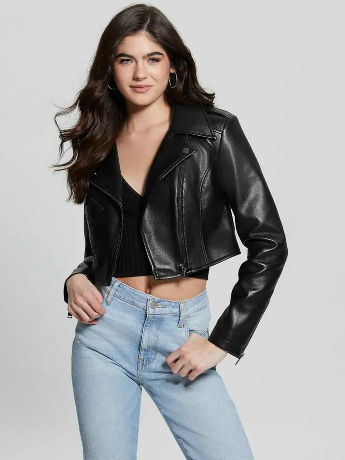 Rochelle FauxLeather Moto Jacket Black Jackets and Coats GUESS Women Rochelle FauxLeather Moto Jacket Black Jackets and Coats GUESS Women