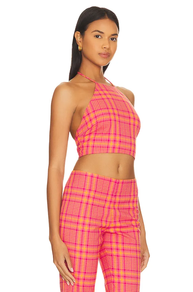 Rodeo Crop Top Pink and Orange Plaid Women Lovers and Friends Tops Rodeo Crop Top Pink and Orange Plaid Women Lovers and Friends Tops