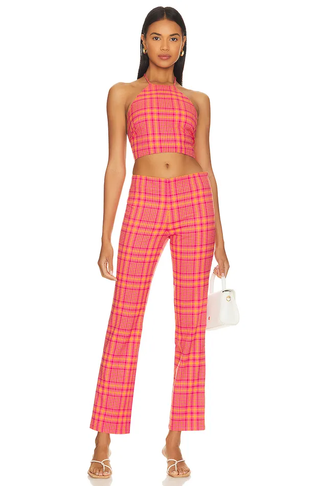 Rodeo Crop Top Pink and Orange Plaid Women Lovers and Friends Tops Rodeo Crop Top Pink and Orange Plaid Women Lovers and Friends Tops
