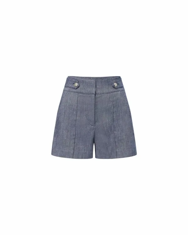 Runo Linen Short Blue Melange Women Veronica Beard Skirts and Shorts
