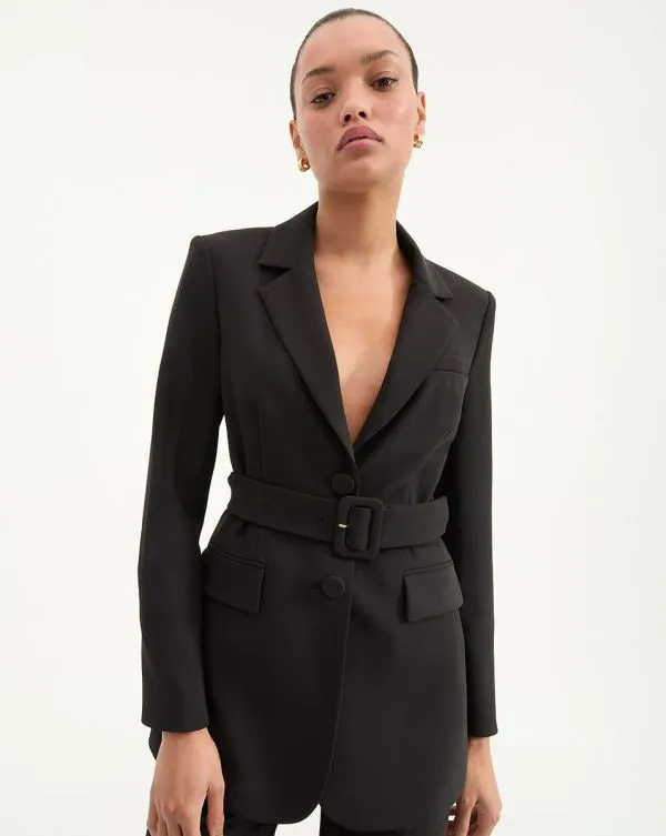 Ryanne Belted Dickey Jacket Black Women Veronica Beard Jackets and Outerwear