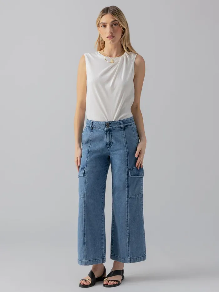 Sanctuary Clothing Denim Women Rebel Wide Leg Standard Rise Pant Hazy Blue