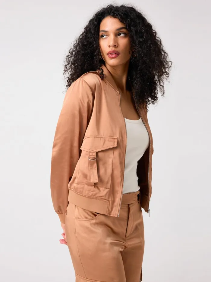 Sanctuary Clothing Jackets and Outerwear Women Silky Utility Bomber Jacket Mocha Mousse Sanctuary Clothing Jackets and Outerwear Women Silky Utility Bomber Jacket Mocha Mousse