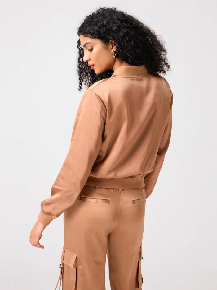 Sanctuary Clothing Jackets and Outerwear Women Silky Utility Bomber Jacket Mocha Mousse Sanctuary Clothing Jackets and Outerwear Women Silky Utility Bomber Jacket Mocha Mousse