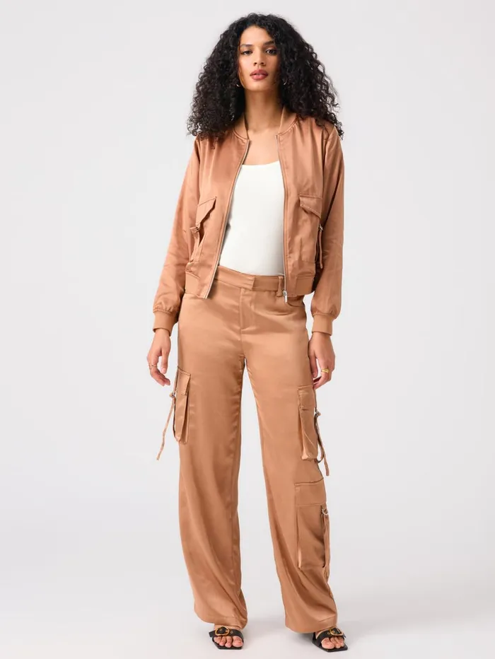 Sanctuary Clothing Jackets and Outerwear Women Silky Utility Bomber Jacket Mocha Mousse Sanctuary Clothing Jackets and Outerwear Women Silky Utility Bomber Jacket Mocha Mousse