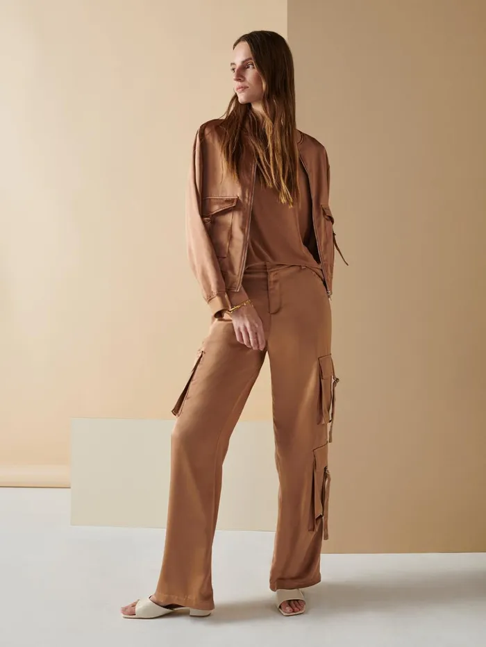 Sanctuary Clothing Jackets and Outerwear Women Silky Utility Bomber Jacket Mocha Mousse Sanctuary Clothing Jackets and Outerwear Women Silky Utility Bomber Jacket Mocha Mousse