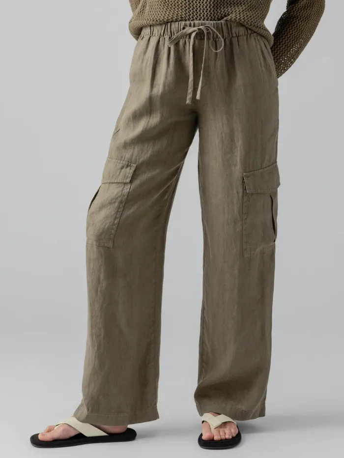 Sanctuary Clothing Pants Women Drift Linen Cargo SemiHigh Rise Pant Burnt Olive