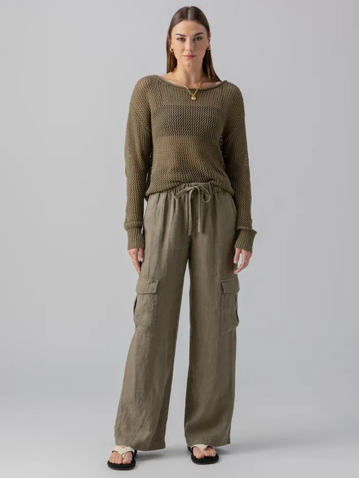 Sanctuary Clothing Pants Women Drift Linen Cargo SemiHigh Rise Pant Burnt Olive