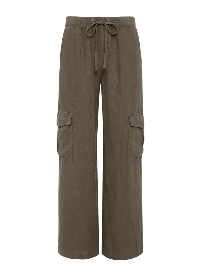 Sanctuary Clothing Pants Women Drift Linen Cargo SemiHigh Rise Pant Burnt Olive