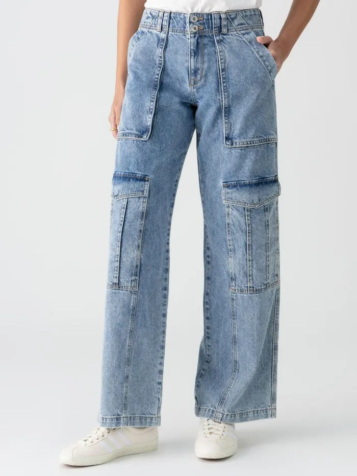 Sanctuary Clothing Pants Women Level Up Standard Rise Denim Cargo Pant Digital Blue Sanctuary Clothing Pants Women Level Up Standard Rise Denim Cargo Pant Digital Blue
